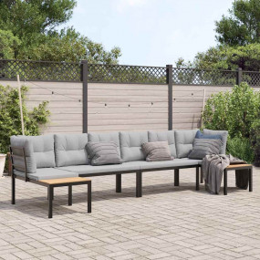 Garden Sofa Set Black, Light Grey Powder-coated Steel, ...