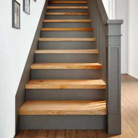 Stair Tread Set of 2 Light brown Solid oak wood 27.6x11...