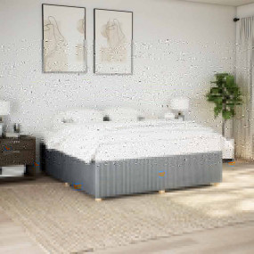 Bed Frame Light gray Polyester, solid pine wood King Be...