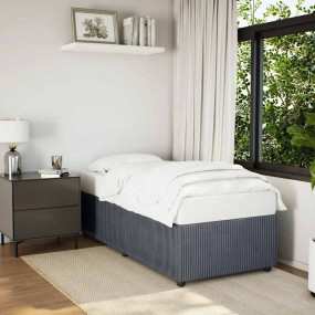 Bed Frame Dark Gray Velvet, Plywood, Engineered Wood Tw...