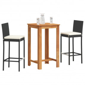 Garden Bar Set Black Solid Acacia wood Three-piece set