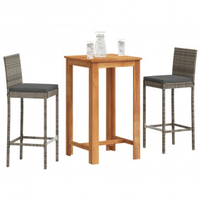 Garden Bar Set Grey Solid Acacia wood, PE rattan, Steel...