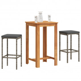 Garden Bar Set Grey Solid Acacia wood Compact Removable...