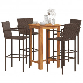 Garden Bar Set Brown Solid acacia wood Compact Footrest