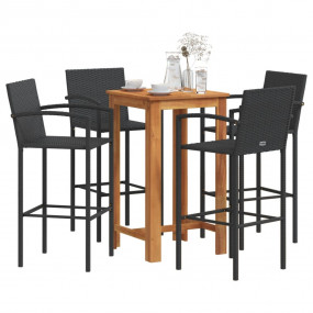 Garden Bar Set Black Solid Acacia wood Standard for 4 p...