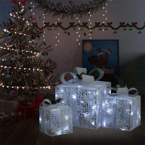 Christmas Gift Box Set of 3 White Fabric Small, Medium,...