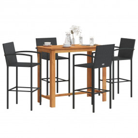 Garden Bar Set Black Solid Acacia wood, Poly Rattan Tab...