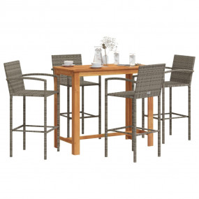 Garden Bar Set Grey Solid Acacia wood, PE rattan, Powde...