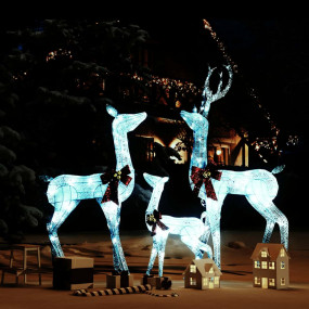 Reindeer Family White and silver Mesh, metal Extra Tall