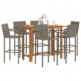 Garden Bar Set Grey Solid Acacia wood 7 Piece Bar Set S...