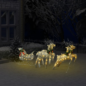 Reindeer And Sleigh Christmas Decoration Set of 4 Gold ...
