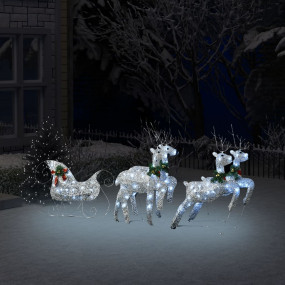 Reindeer and Sleigh Christmas Decoration Set of 4 Silve...
