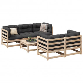 Patio Sofa Set Anthracite Solid Pine Wood, Oxford Fabri...