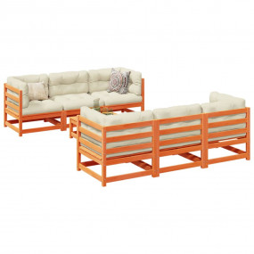 Garden Sofa Set Wax brown Solid pine wood 7 Piece  Modu...
