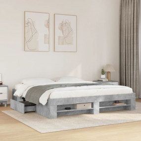 Bed Frame Concrete Grey Engineered Wood, Plywood King S...
