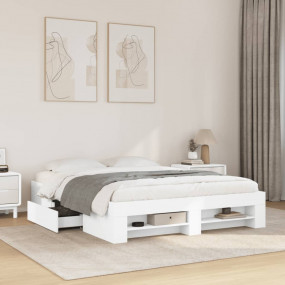 Bed Frame White Engineered wood, Plywood Full Bed Frame