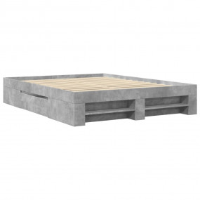 Bed Frame Concrete Grey Engineered Wood and Plywood Dou...