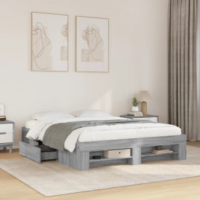 Bed Frame Grey sonoma Engineered wood Double Bed Frame