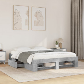Bed Frame Concrete Grey Engineered Wood King Size Bed F...