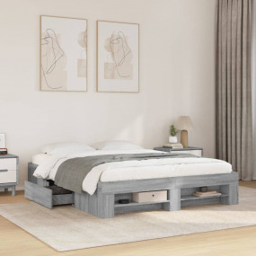 Bed Frame Grey Sonoma Engineered wood, Plywood King Siz...