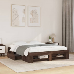 Bed Frame Brown Oak Engineered Wood Full Bed Frame Rect...
