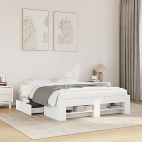 Bed Frame White Engineered wood Double Storage Bed Fram...