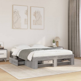 Bed Frame Gray sonoma Engineered wood, Plywood Double S...