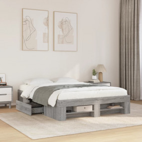 Bed Frame Grey Sonoma Engineered wood Double bed Bed Fr...