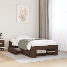 Bed Frame Brown Oak Engineered wood, Plywood Twin Bed F...