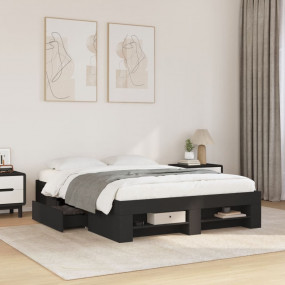 Bed Frame Storage Black Bed Frame Modern Engineered Woo...