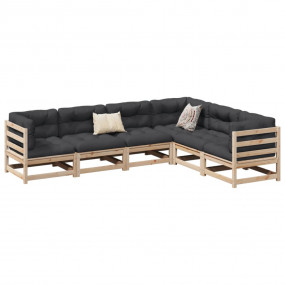 Garden Sofa Set Natural Wood Solid pine wood 6-Piece Se...