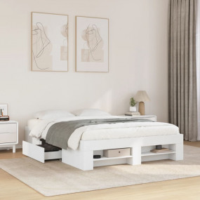Bed Frame White Engineered wood Double Bed Frame Rectan...
