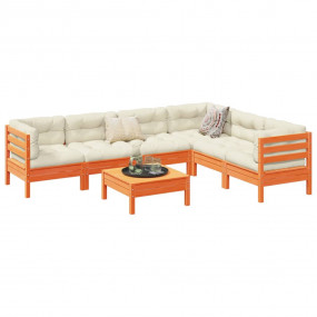 Garden Sofa Set Wax brown Solid pine wood, Oxford fabri...