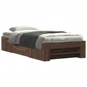 Bed Frame Brown Oak Engineered Wood Single  Storage  Be...