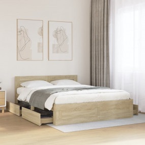 Bed Frame Sonoma Oak Engineered wood Double bed size Be...