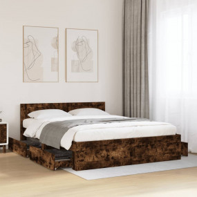 Bed Frame Smoked Oak Engineered Wood Double Bed Frame