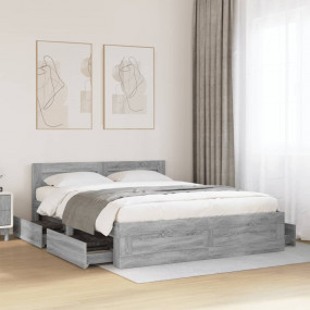 Bed Frame Grey sonoma Engineered wood Double Bed Frame