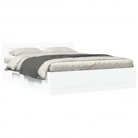 Bed Frame White Engineered wood, Plywood King Storage B...