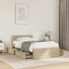 Bed Frame Sonoma Oak Engineered wood, Plywood 90x200 cm...