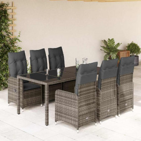 Bistro Set Grey PE Rattan 6-seater Bistro Set Rectangul...