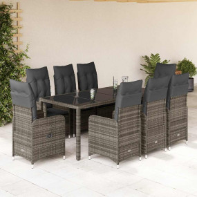 Bistro Set Grey PE Rattan Medium Height-Adjustable Bist...