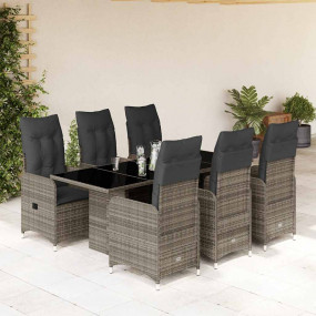 Bistro Set Grey PE rattan, powder-coated steel, tempere...