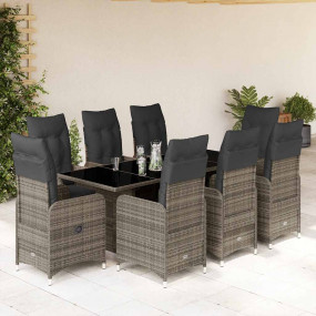 Bistro Set Grey PE rattan 8-seater Adjustable Armrests