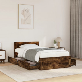 Bed Frame Smoked Oak Engineered Wood, Plywood Small Sin...