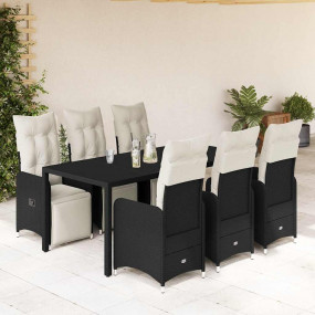 Bistro Set Black PE Rattan 6-seater Adjustable Footrest...