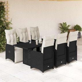 Bistro Set Black PE rattan, powder-coated steel, temper...