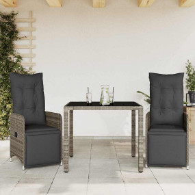 Bistro Set Grey Poly Rattan Medium Removable Covers Bis...