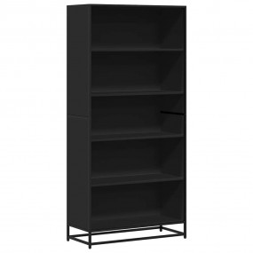 Bookcase Black Engineered Wood, Metal Tall Bookcase Rec...