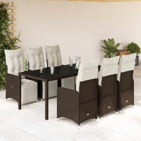 Bistro Set Brown PE Rattan, Powder-Coated Steel, Temper...