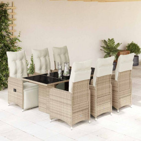Bistro Set Beige, Brown PE Rattan, Steel, Tempered Glas...